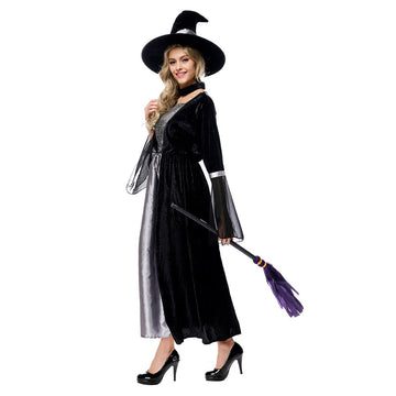 Halloween Disfraz de Bruja Cosplay Vestido Largo de Lujo Momento Mágico Vestido para Adultos Femenino